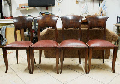 Original leather dinning chair upholstered in Los Angeles CA